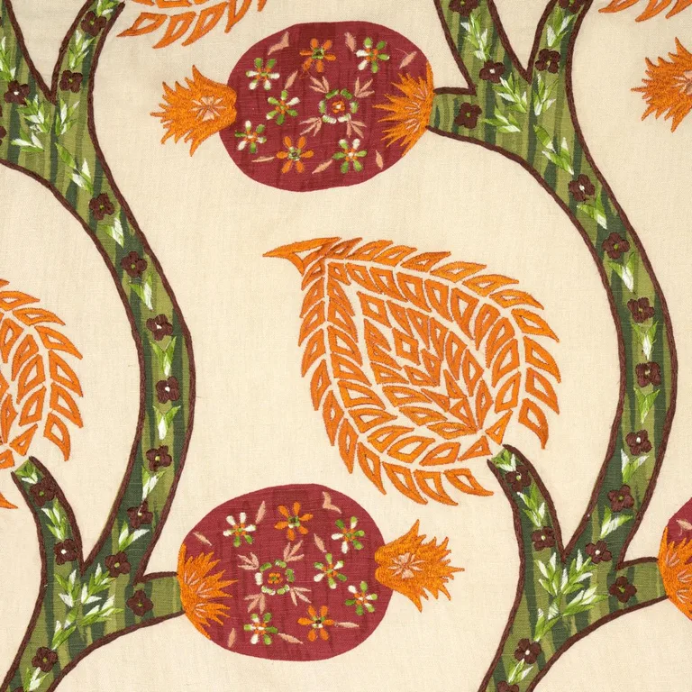Schumacher 174180 Nurata Embroidery Coral fabric swatch