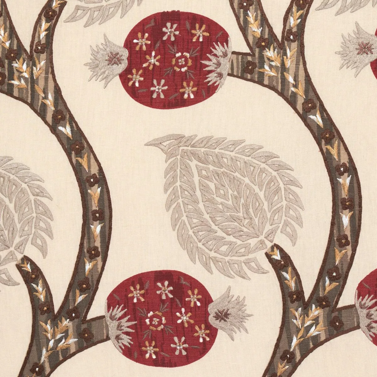 Schumacher 174182 Nurata Embroidery Stone fabric swatch