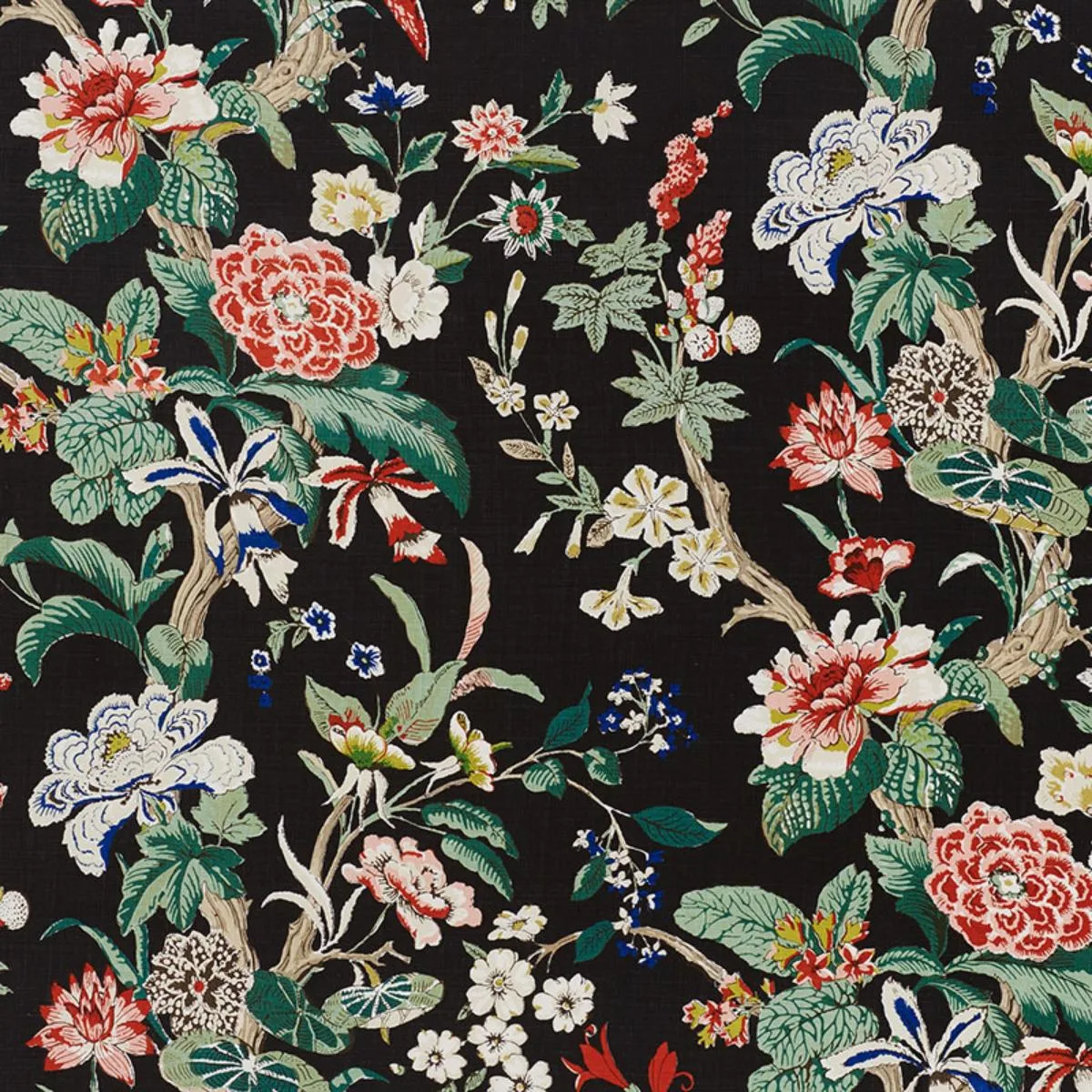 Schumacher 176760 Nymphaea Night fabric swatch