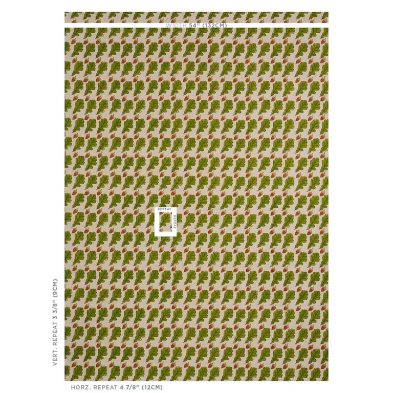 Schumacher 179310 Oak Hand Block Print Green fabric swatch