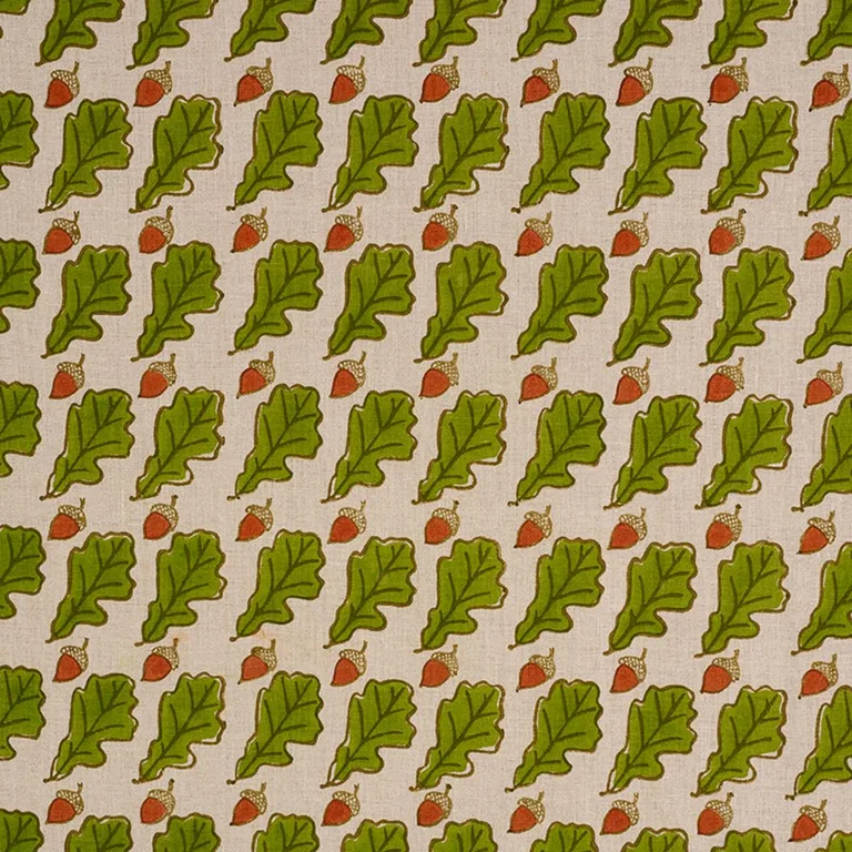 Schumacher 179310 Oak Hand Block Print Green fabric swatch