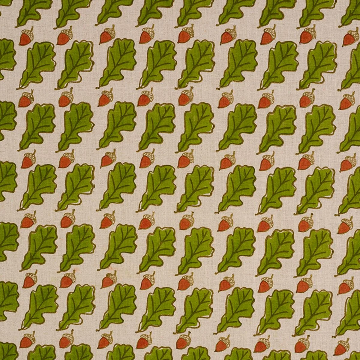 Schumacher 179310 Oak Hand Block Print Green fabric swatch