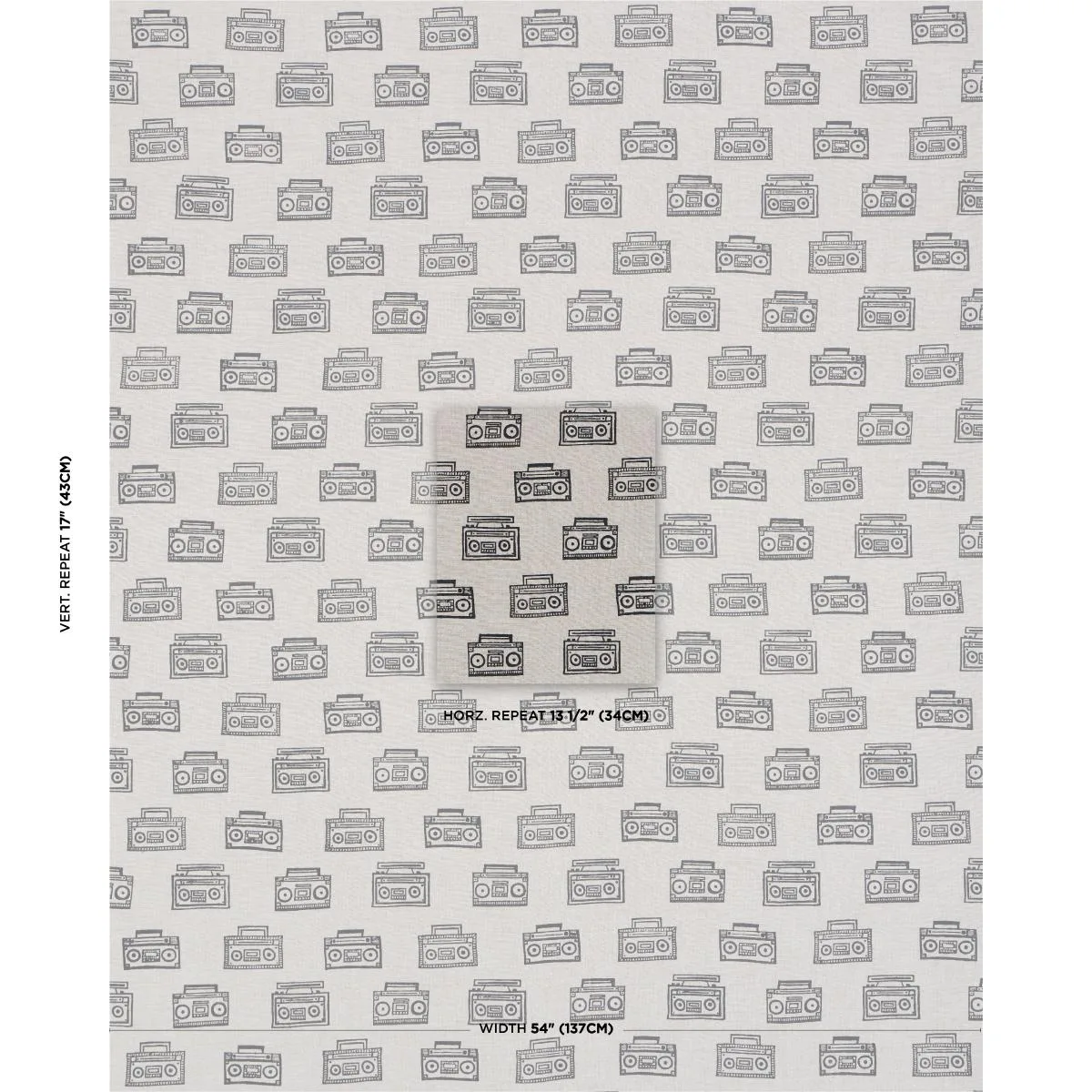 Schumacher 182450 Ode Hand Block Charcoal fabric swatch