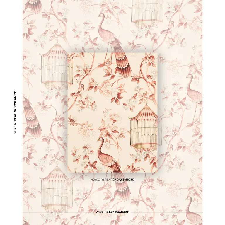 Schumacher 173442 Oiseaux Et Fleurs Cinnabar fabric swatch