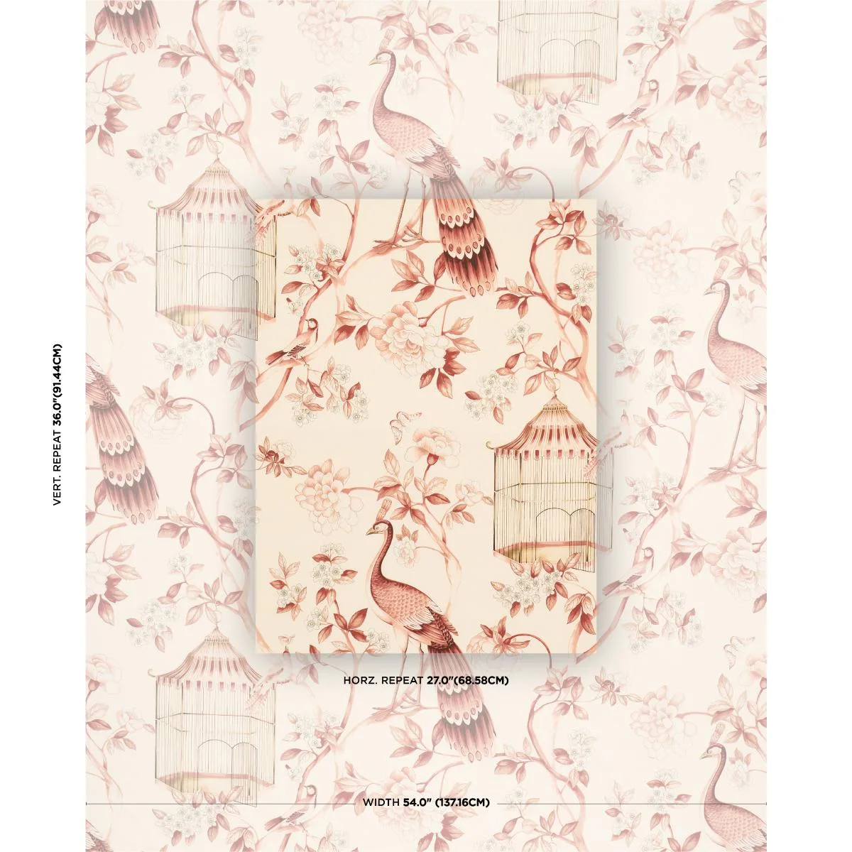 Schumacher 173442 Oiseaux Et Fleurs Cinnabar fabric swatch