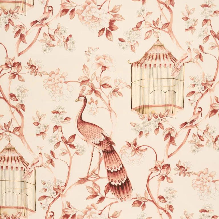 Schumacher 173442 Oiseaux Et Fleurs Cinnabar fabric swatch