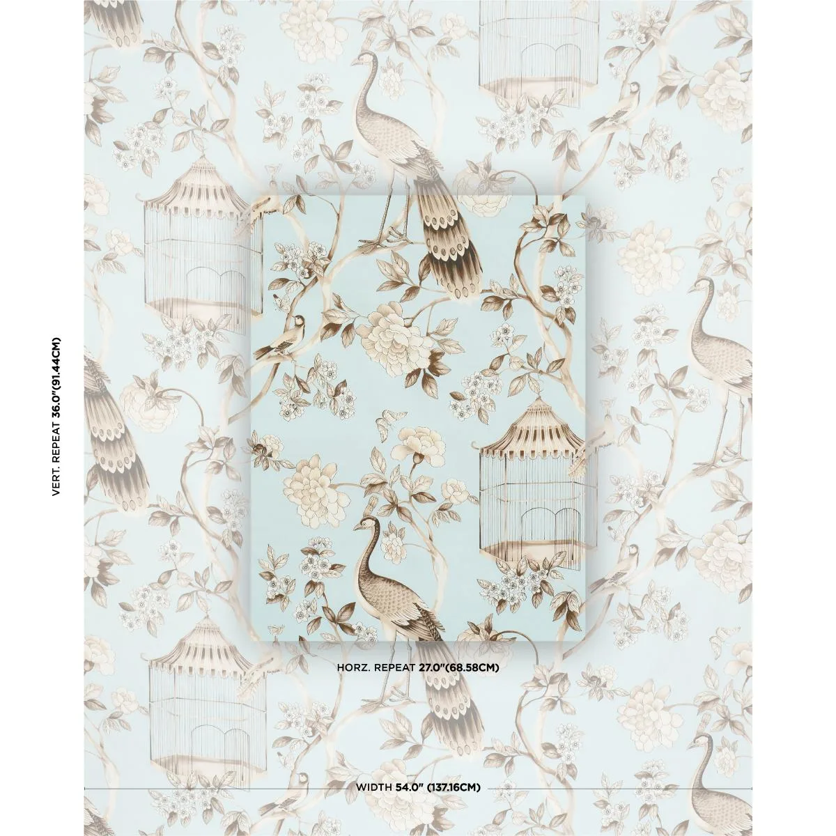 Schumacher 173440 Oiseaux Et Fleurs Mineral fabric swatch