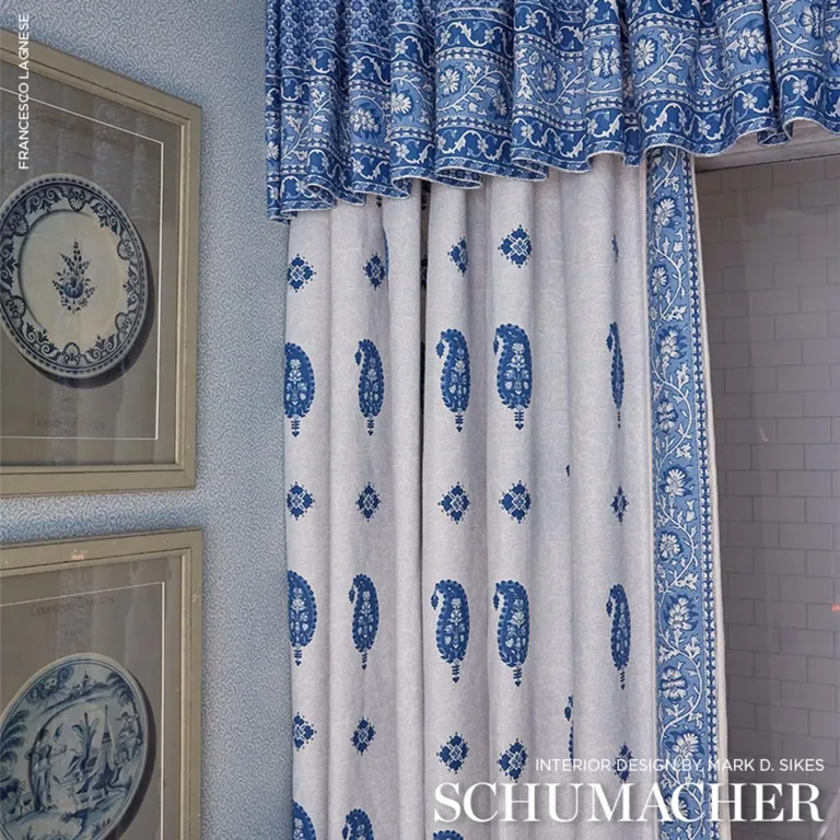 Schumacher 177611 Ojai Paisley Indigo fabric swatch