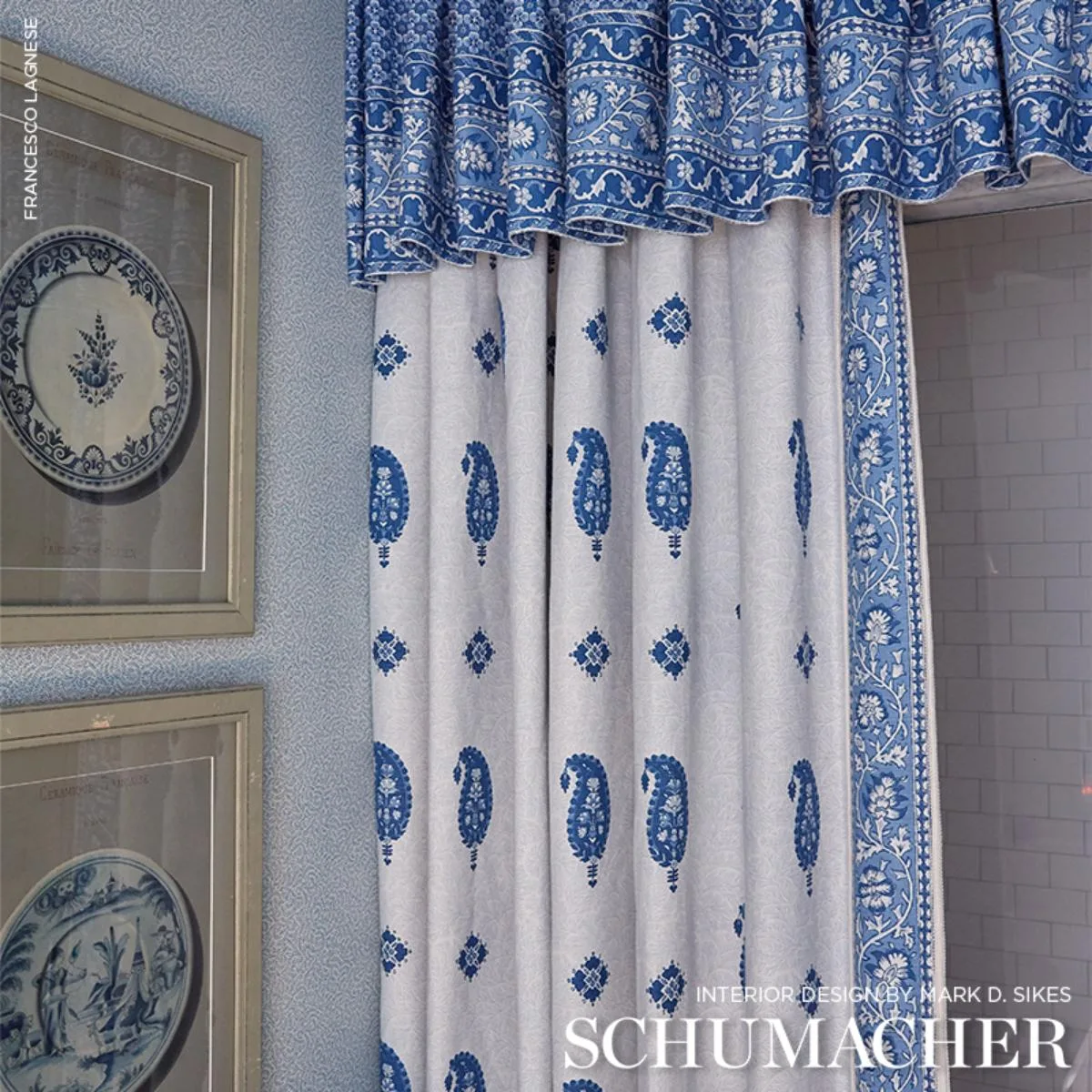 Schumacher 177611 Ojai Paisley Indigo fabric swatch