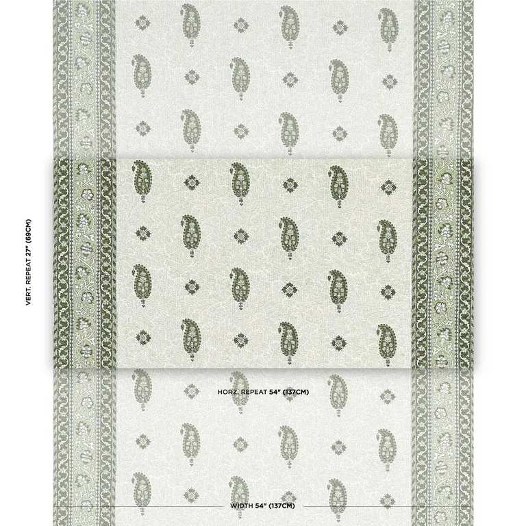 Schumacher 177614 Ojai Paisley Leaf Green fabric swatch