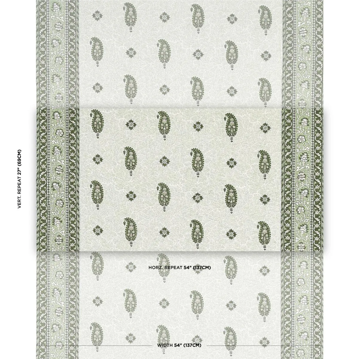 Schumacher 177614 Ojai Paisley Leaf Green fabric swatch