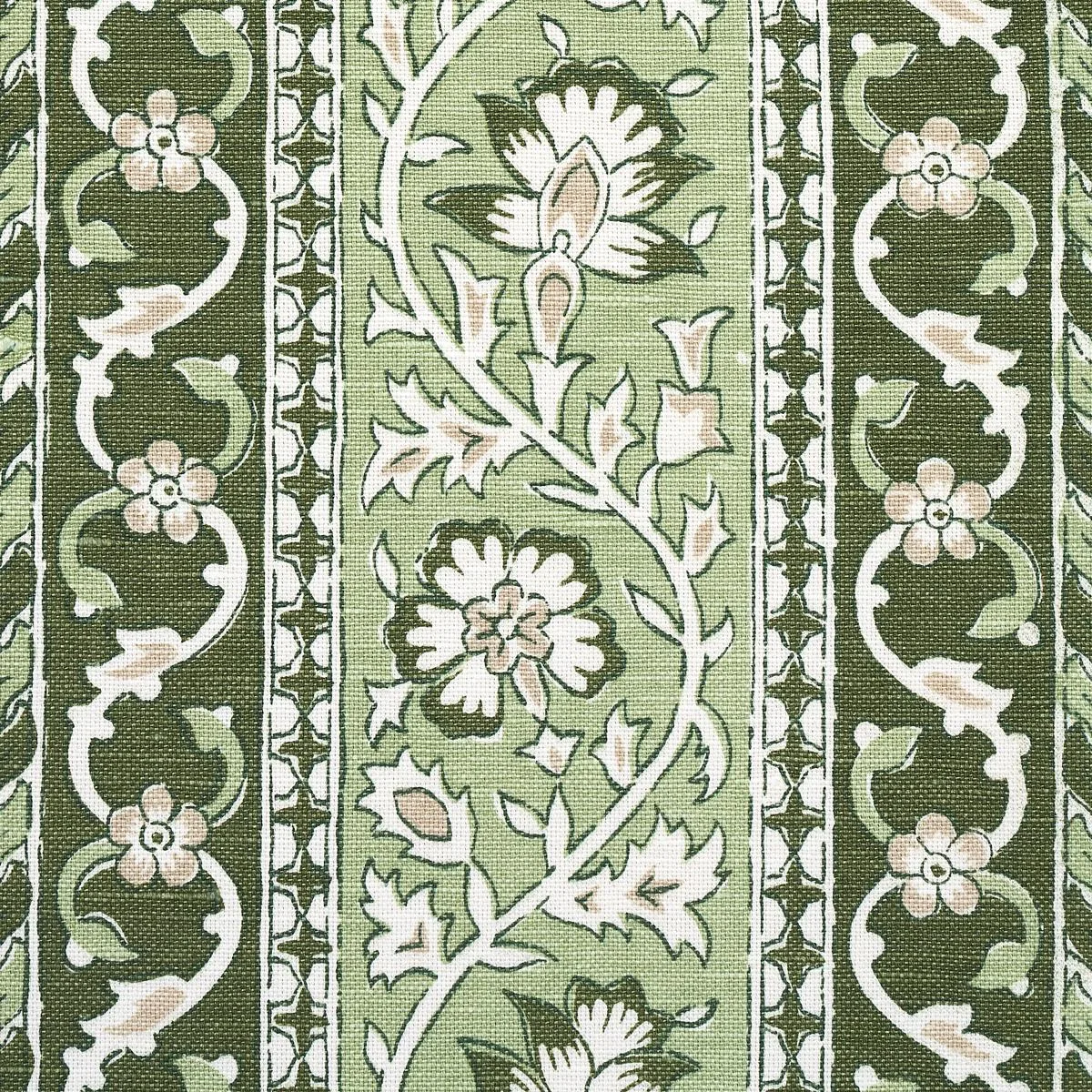 Schumacher 177614 Ojai Paisley Leaf Green fabric swatch