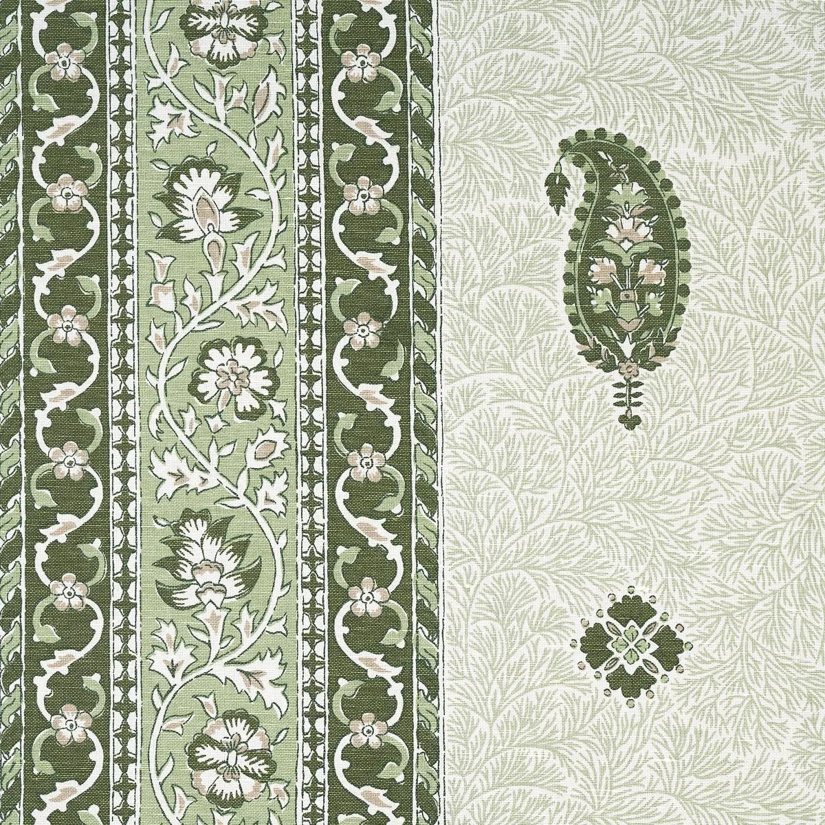 Schumacher 177614 Ojai Paisley Leaf Green fabric swatch