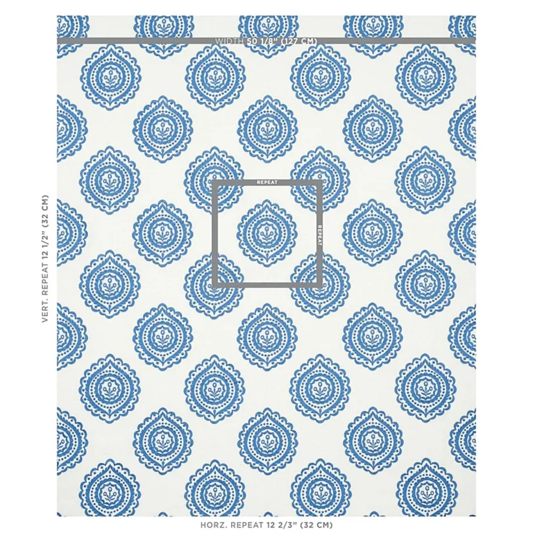 Schumacher 70206 Olana Linen Embroidery Blue fabric swatch