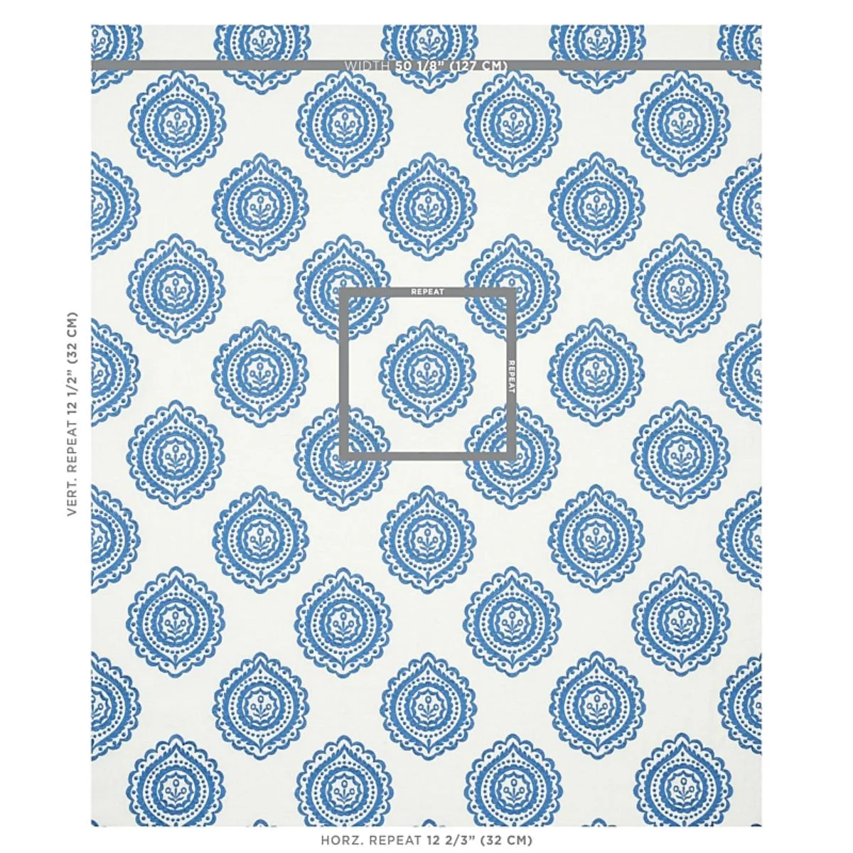 Schumacher 70206 Olana Linen Embroidery Blue fabric swatch