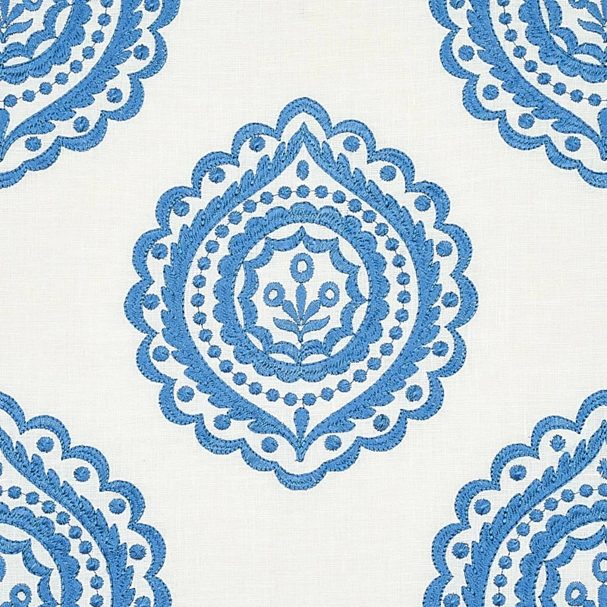 Schumacher 70206 Olana Linen Embroidery Blue fabric swatch