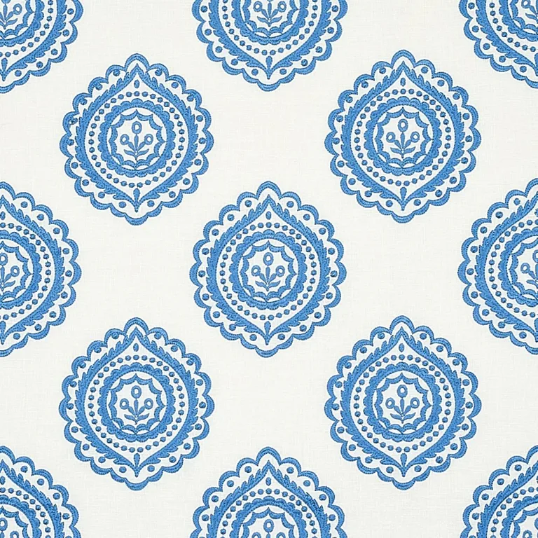 Schumacher 70206 Olana Linen Embroidery Blue fabric swatch