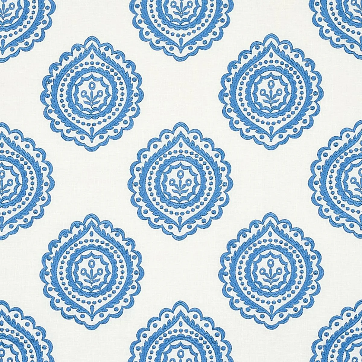 Schumacher 70206 Olana Linen Embroidery Blue fabric swatch