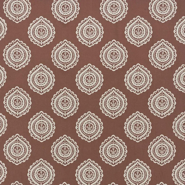 Schumacher 70203 Olana Linen Embroidery Cafe Mocha fabric swatch