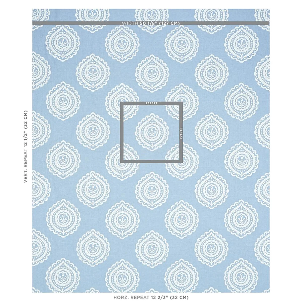 Schumacher 70207 Olana Linen Embroidery Sky fabric swatch