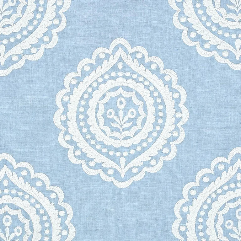Schumacher 70207 Olana Linen Embroidery Sky fabric swatch