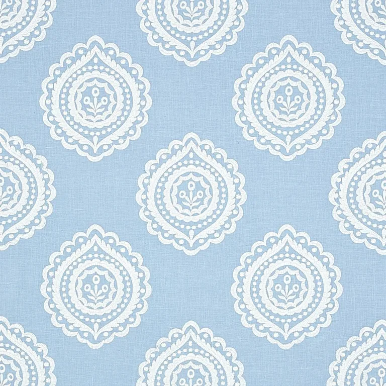 Schumacher 70207 Olana Linen Embroidery Sky fabric swatch