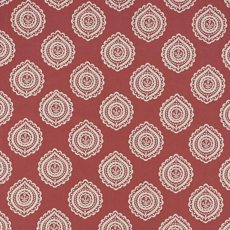 Schumacher 70204 Olana Linen Embroidery Tuscan Red fabric swatch