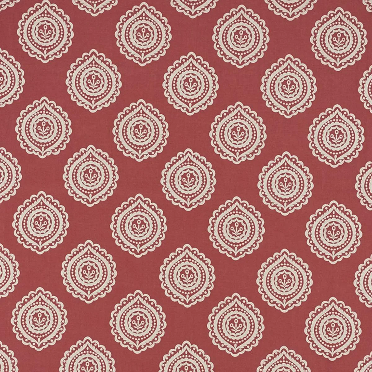Schumacher 70204 Olana Linen Embroidery Tuscan Red fabric swatch