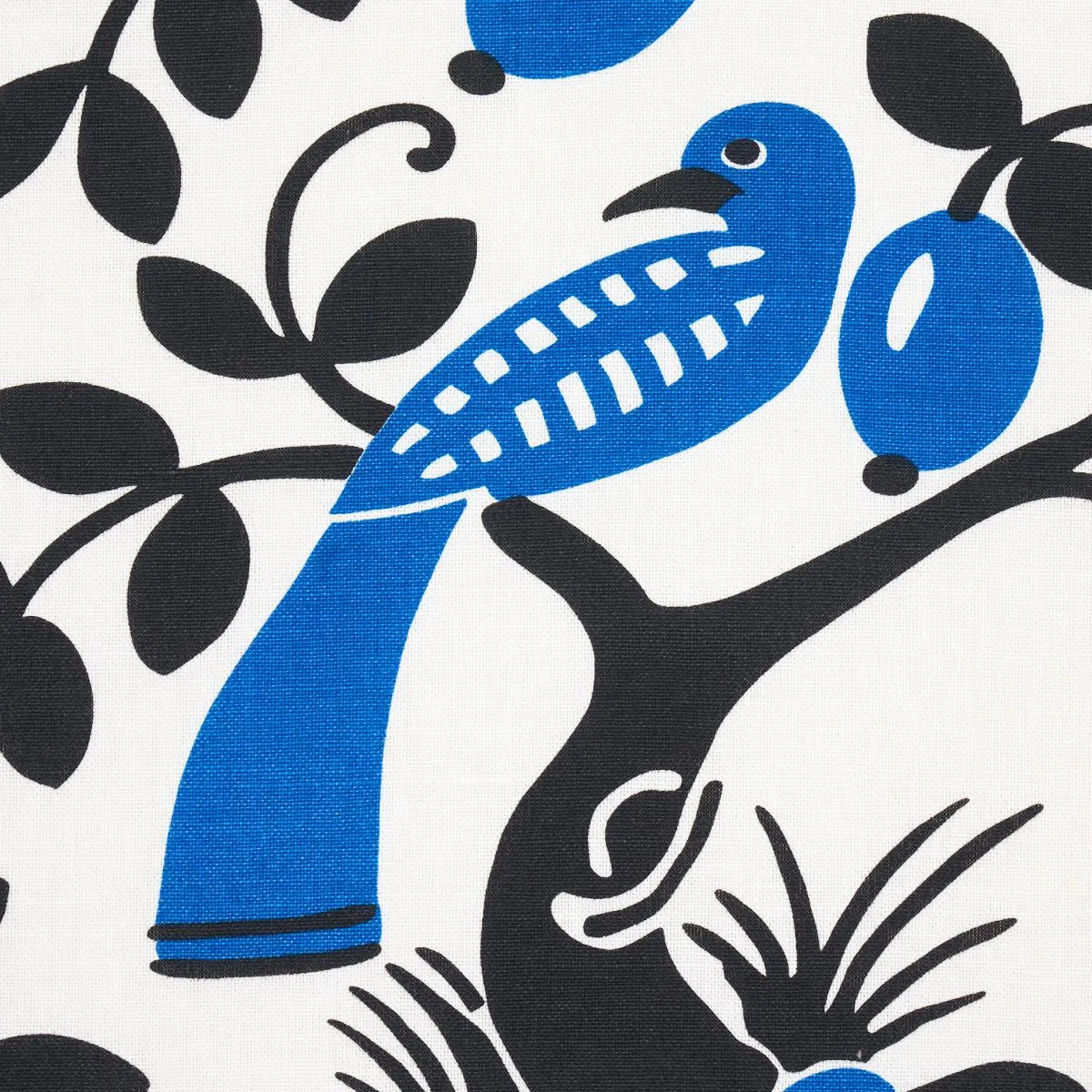 Schumacher 177470 Olive Tree Black & Blue fabric swatch