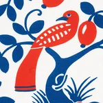 Schumacher 177471 Olive Tree Blue & Red fabric swatch