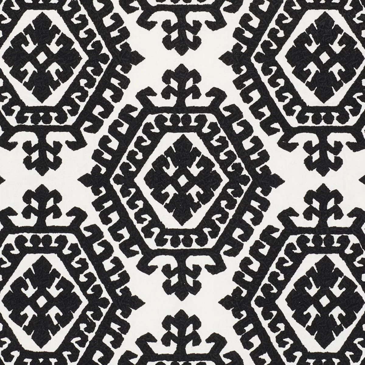 Schumacher 71942 Omar Embroidery Black fabric swatch