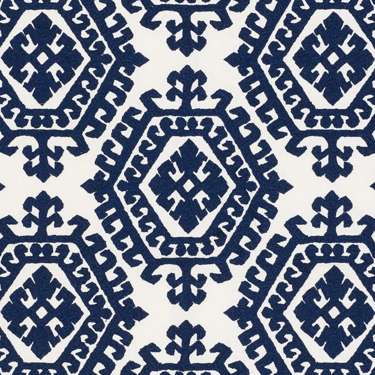 Schumacher 71941 Omar Embroidery Navy fabric swatch