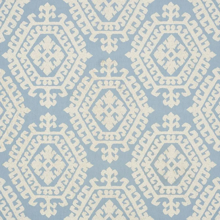 Schumacher 71945 Omar Embroidery Sky fabric swatch