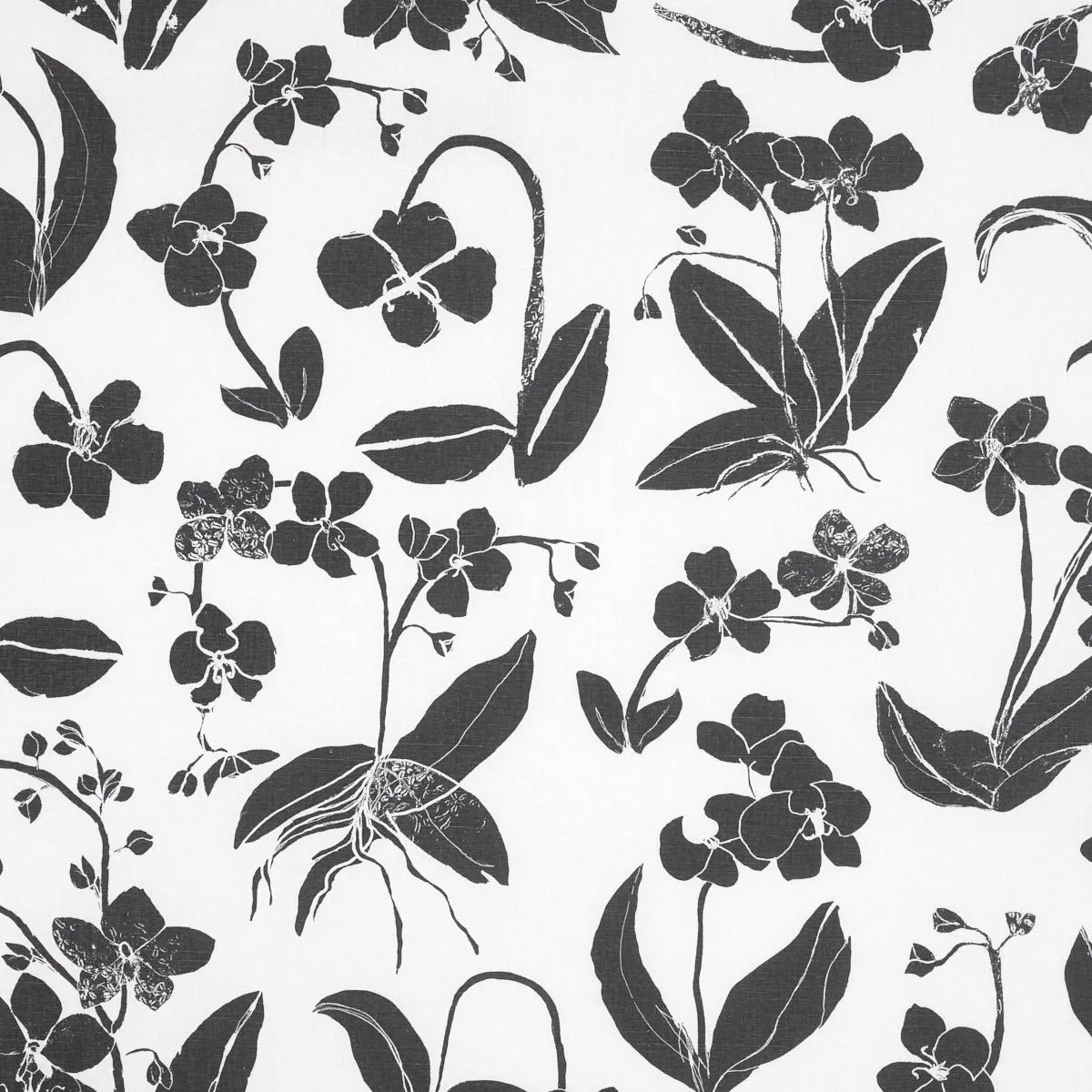 Schumacher 180510 Orchids Have Dreams Soft Black fabric swatch