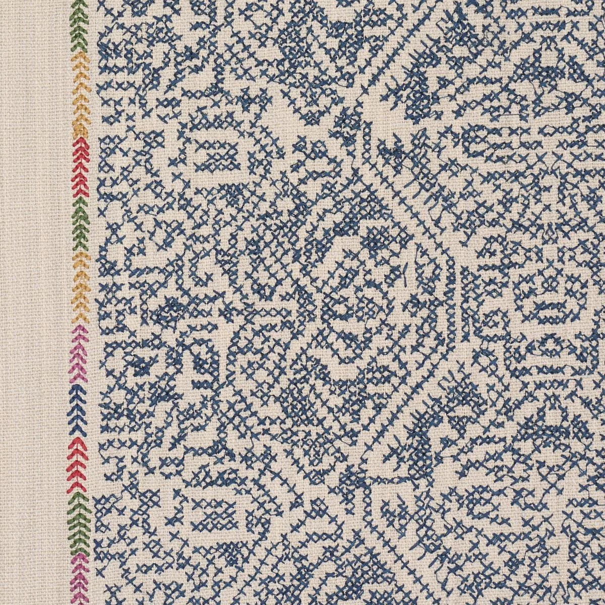 Schumacher 87271 Orion Embroidery Indigo fabric swatch