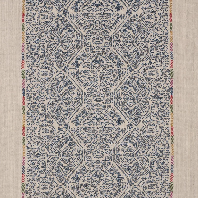 Schumacher 87271 Orion Embroidery Indigo fabric swatch