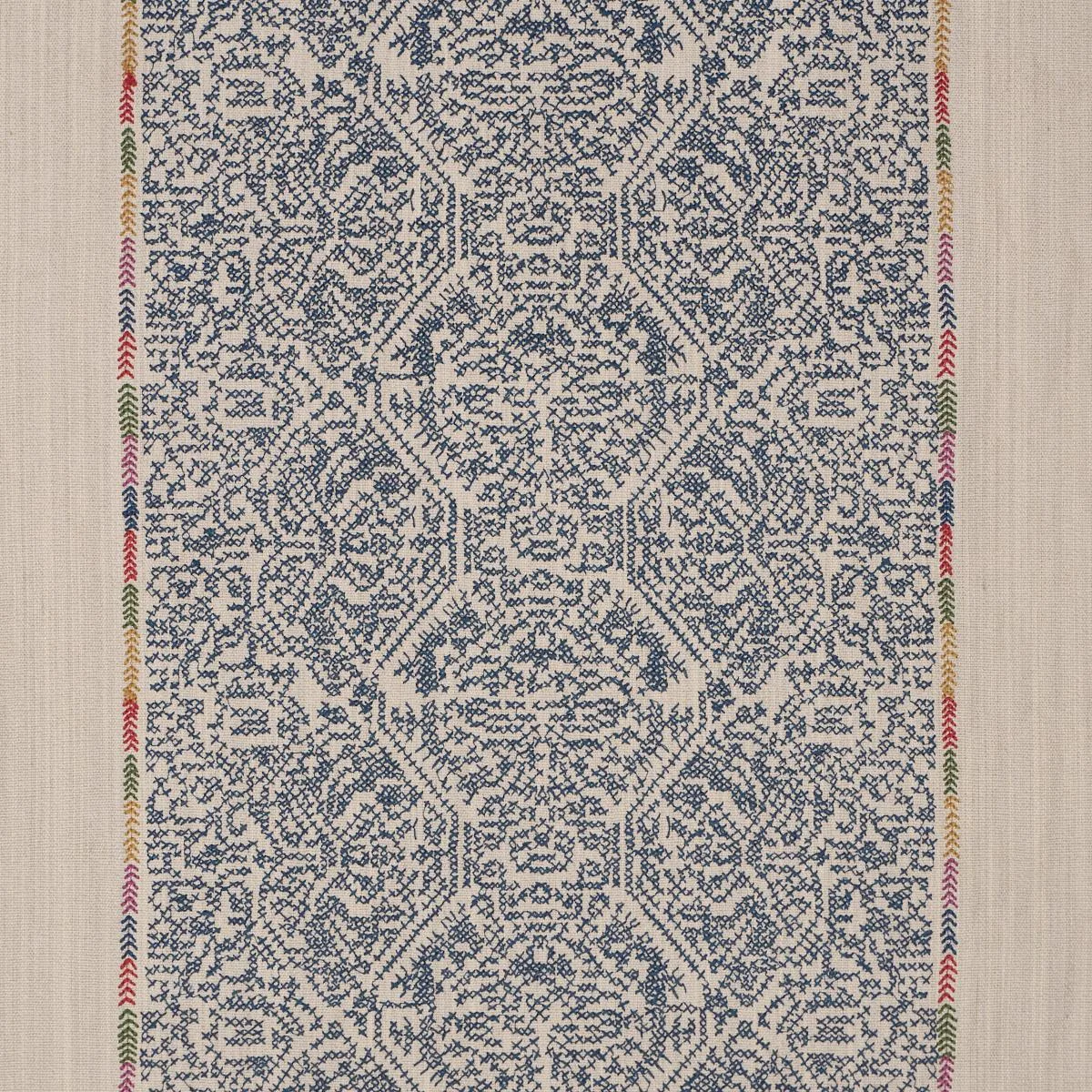 Schumacher 87271 Orion Embroidery Indigo fabric swatch