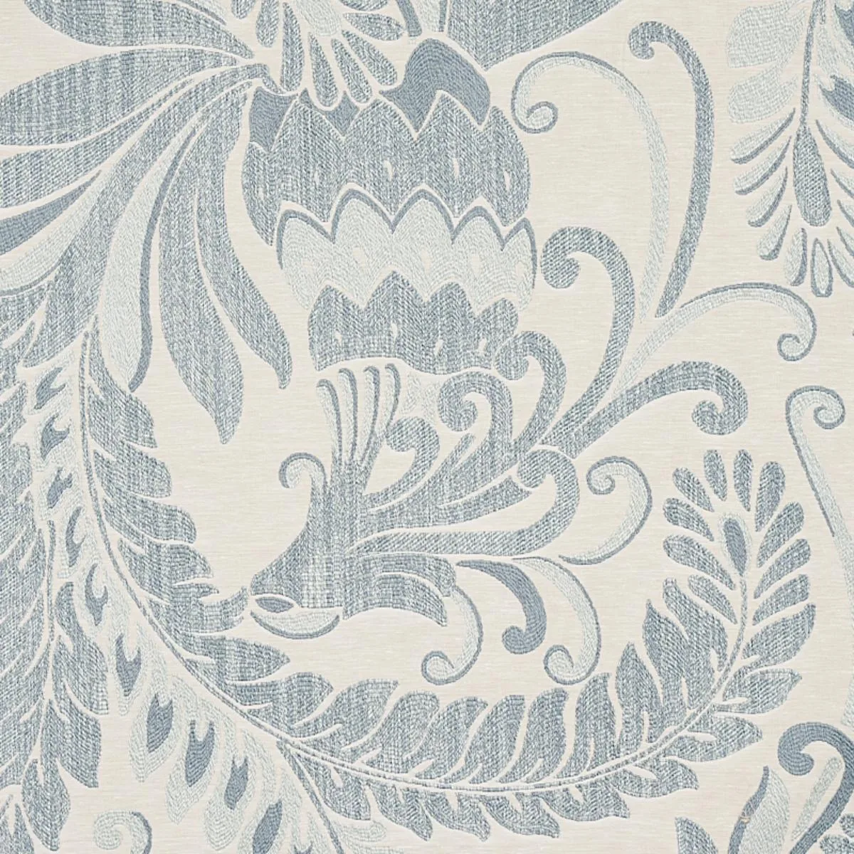 Schumacher 80641 Orley Jaquard Blue On Light Blue fabric swatch