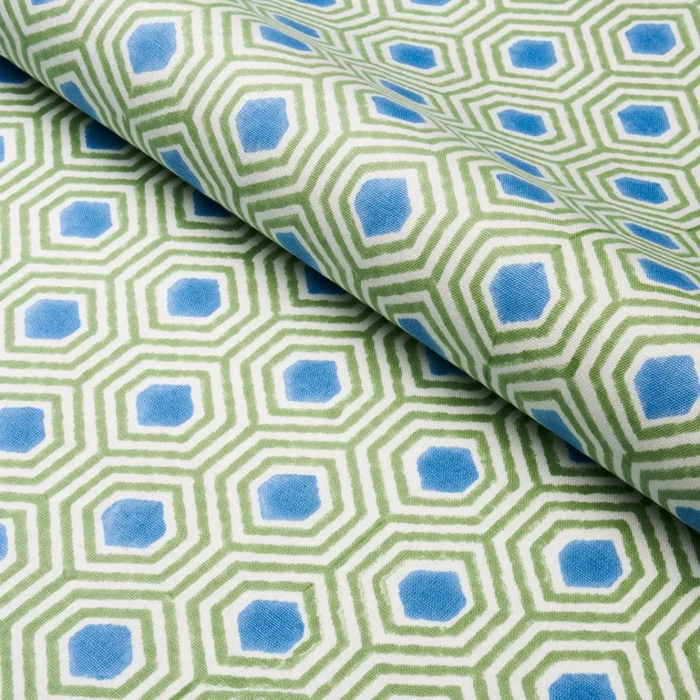 Schumacher 180371 Otis Hand Print Green & Blue fabric swatch