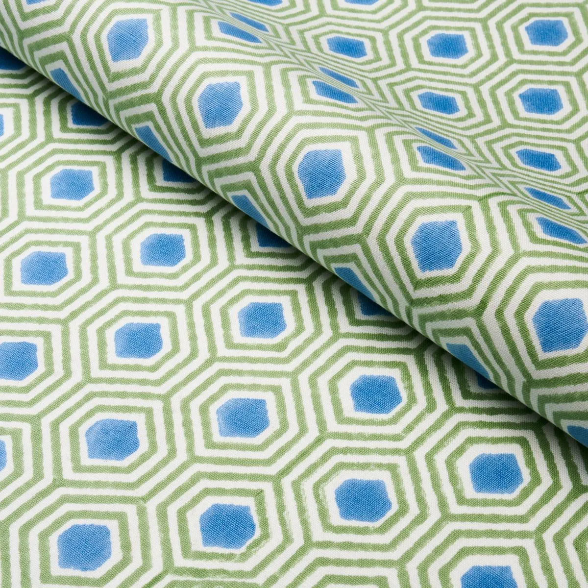 Schumacher 180371 Otis Hand Print Green & Blue fabric swatch