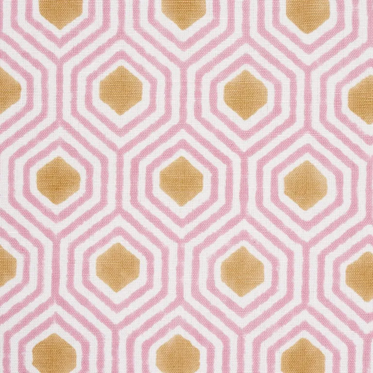 Schumacher 180372 Otis Hand Print Pink & Gold fabric swatch