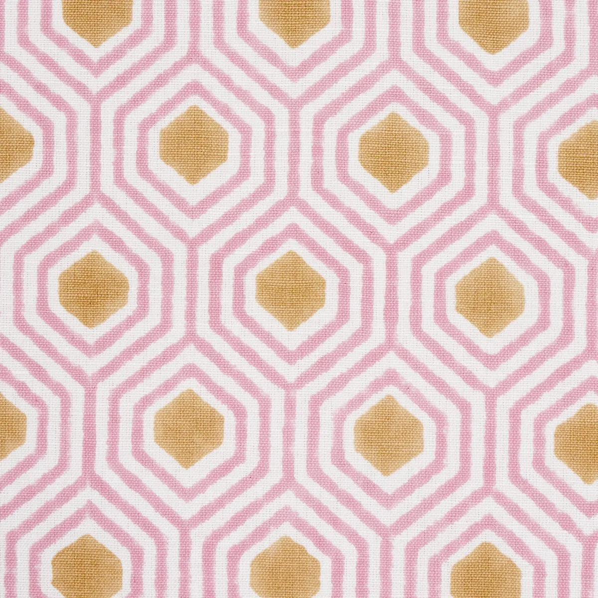 Schumacher 180372 Otis Hand Print Pink & Gold fabric swatch