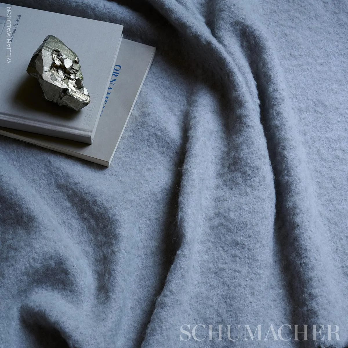 Schumacher 80350 Otti Silk Mohair & Wool Navy fabric swatch