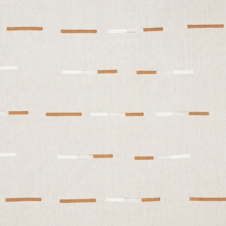 Schumacher 74030 Overlapping Dashes Hand Block Print Brown & White fabric swatch
