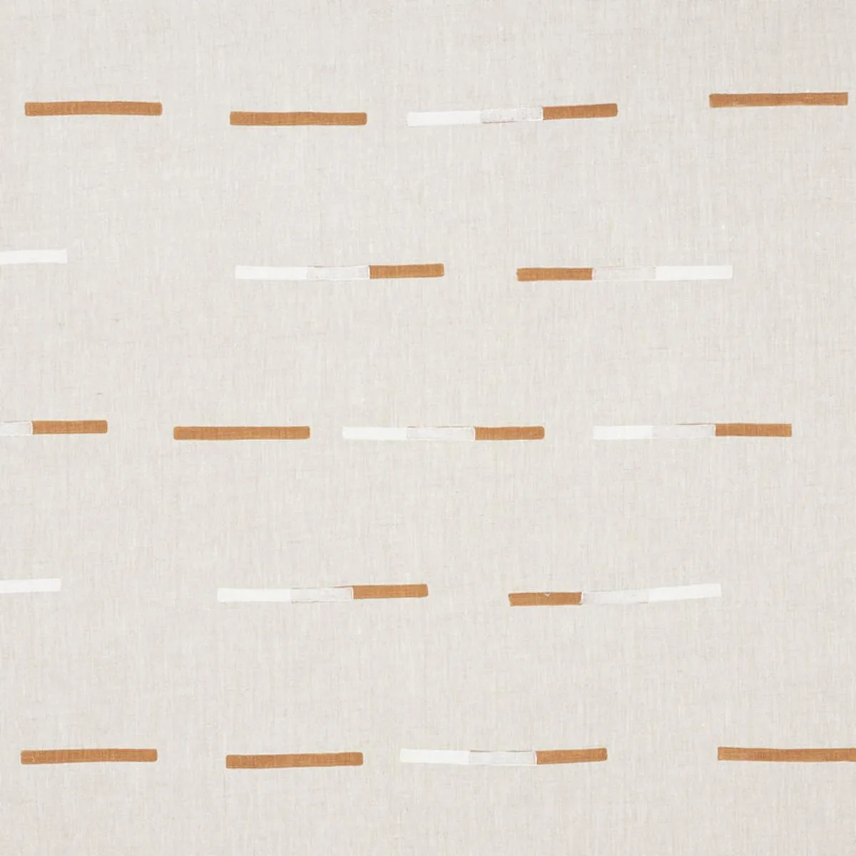 Schumacher 74030 Overlapping Dashes Hand Block Print Brown & White fabric swatch