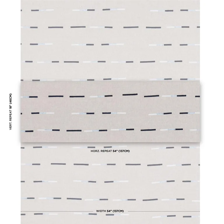 Schumacher 74031 Overlapping Dashes Hand Block Print Navy fabric swatch