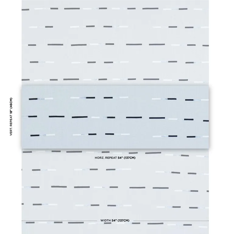 Schumacher 74032 Overlapping Dashes Hand Block Print Sky fabric swatch