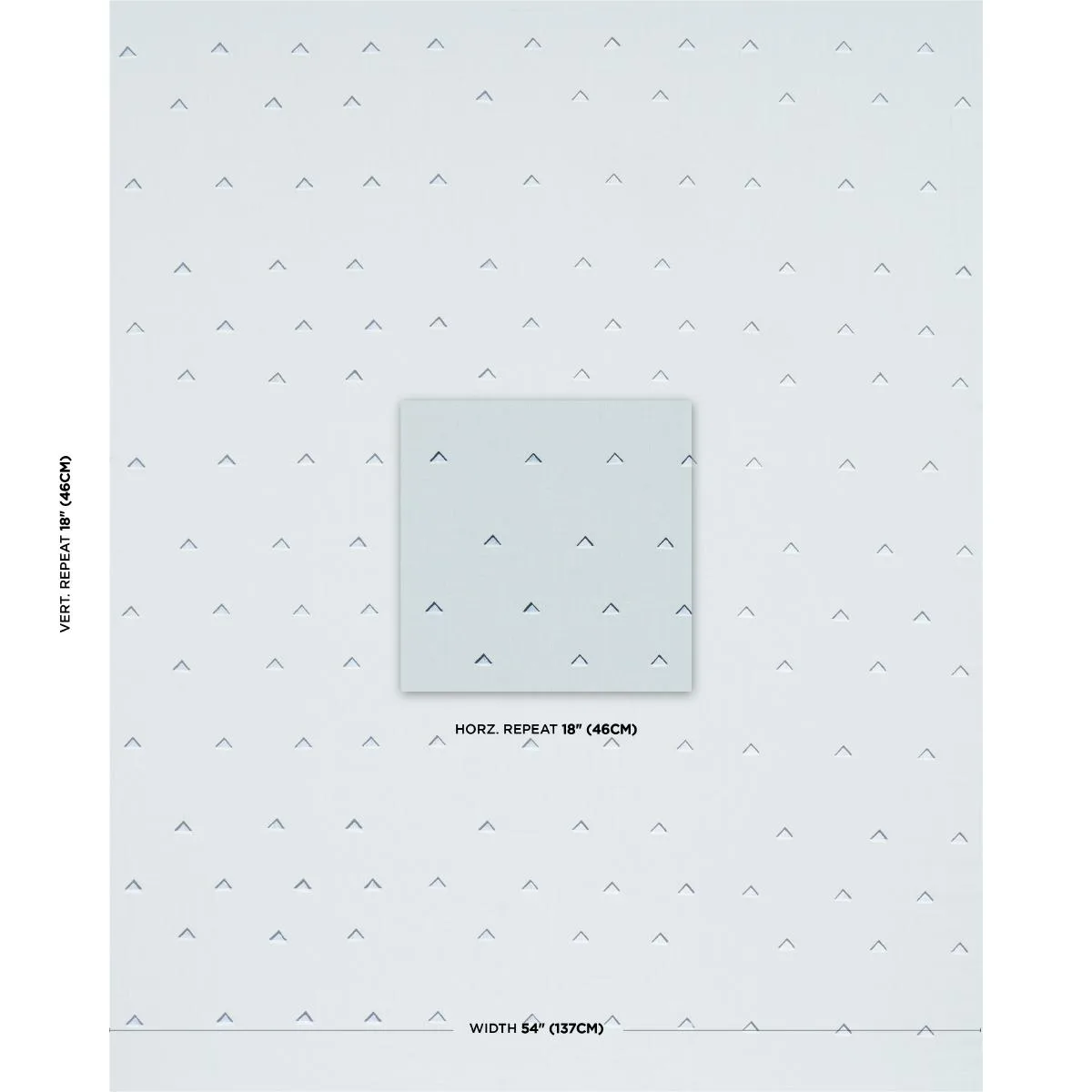 Schumacher 74022 Overlapping Triangles Hand Print Navy And White On Sky fabric swatch