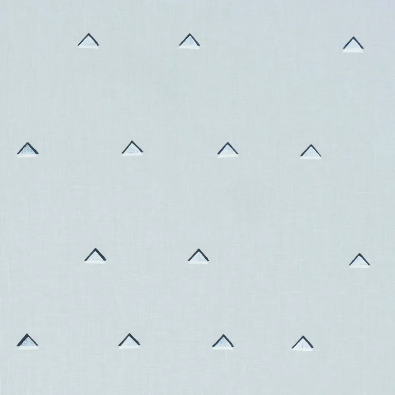 Schumacher 74022 Overlapping Triangles Hand Print Navy And White On Sky fabric swatch