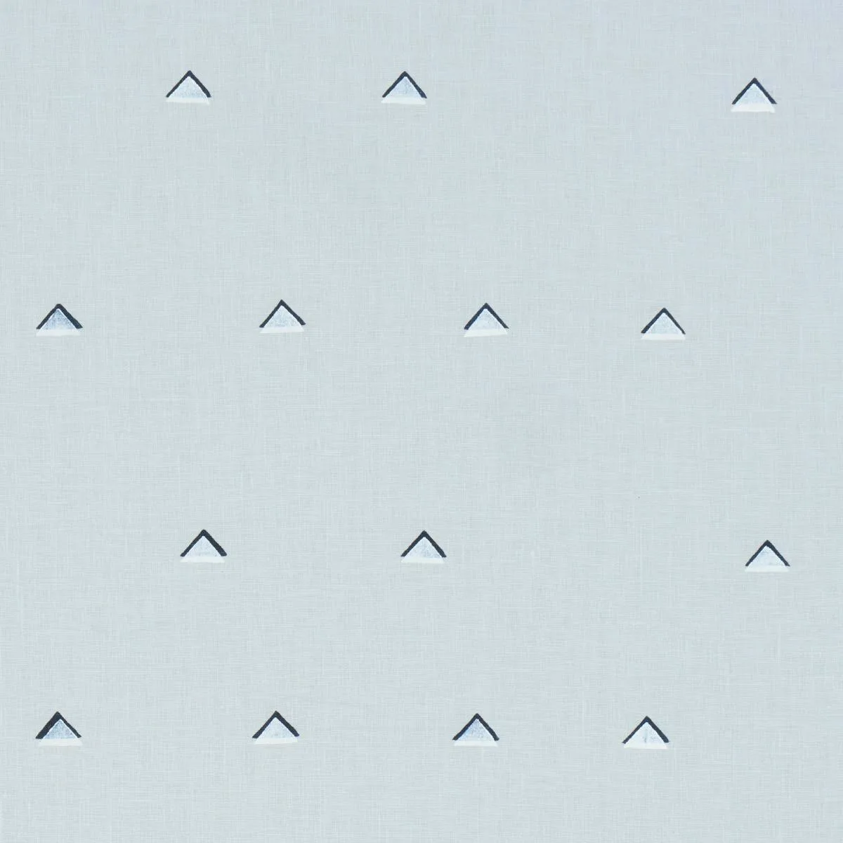 Schumacher 74022 Overlapping Triangles Hand Print Navy And White On Sky fabric swatch